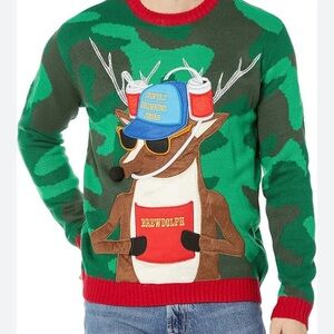 Blizzard Bay Rudolph Brewdolf Funny Ugly Christmas Sweater with Pocket
